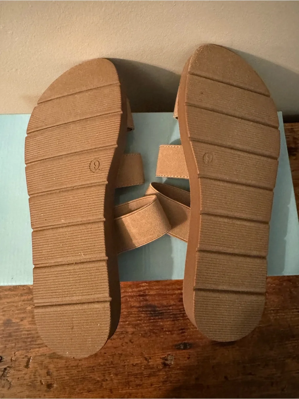 CushionaireTriple Strap Slide Sandals in Taupe, size 9